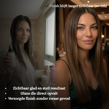 Steil, glad en glanzend haar dat zijn finish behoudt